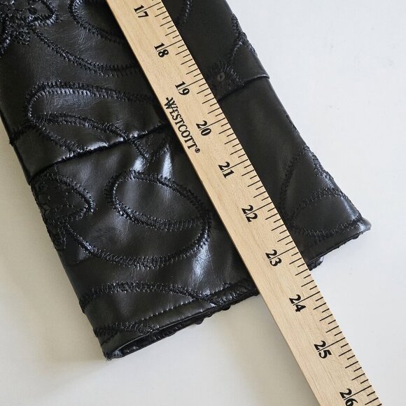 Joseph Ribkoff Jacket Womens 8 Black Faux Leather Sequin Embroidery Whimsigoth - Picture 6 of 16